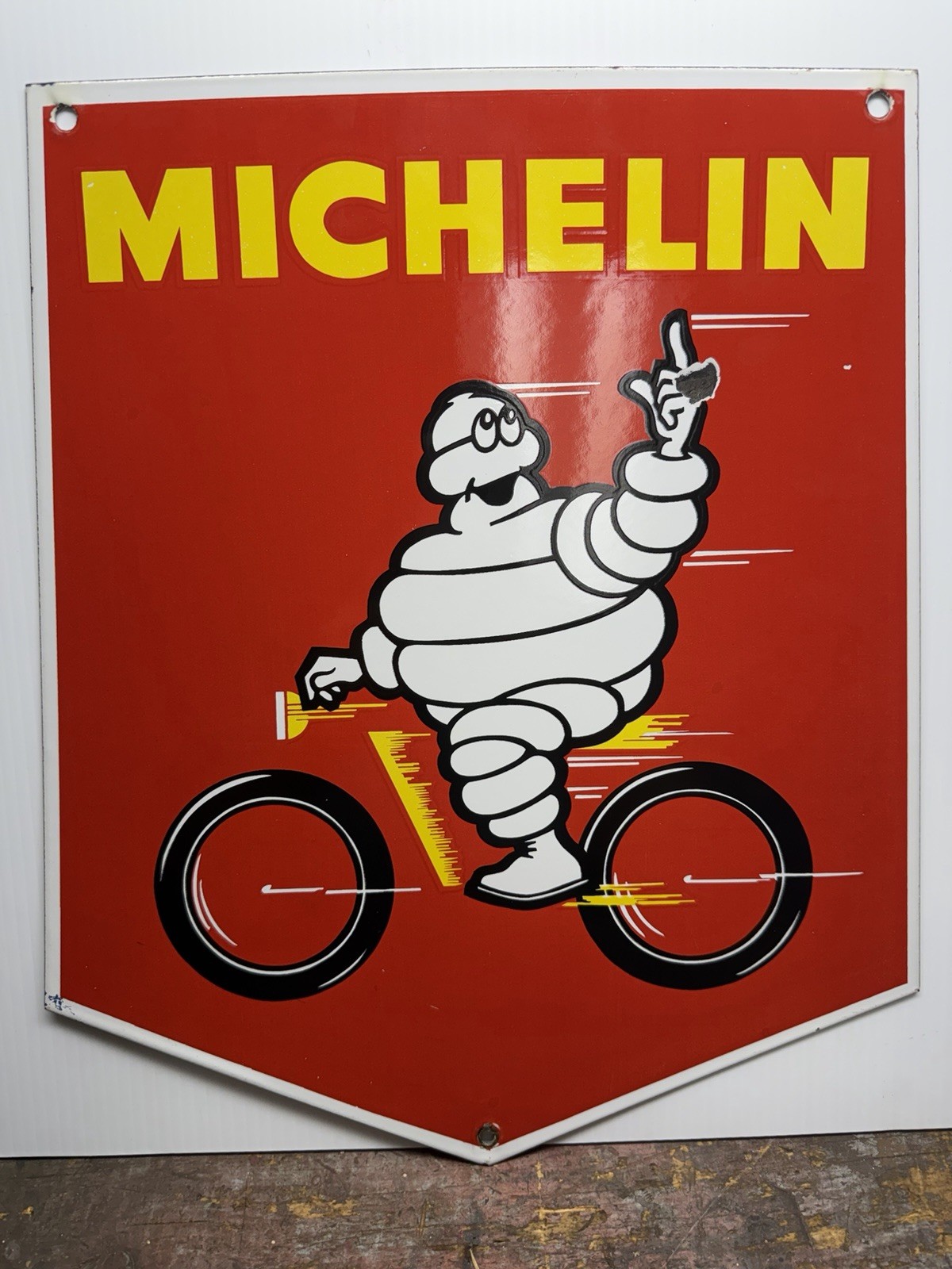 Vintage MICHELIN TIRES Porcelain Sign Original Rare Double Sided 15×18