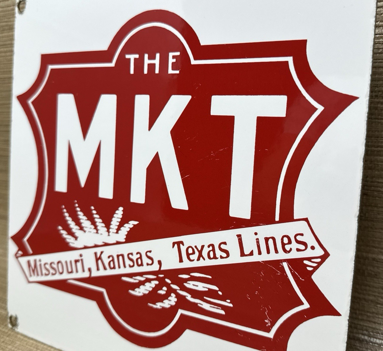 VINTAGE MISSOURI KANSAS TEXAS LINES PORCELAIN SIGN TRAIN STATION GAS OIL RAILWAY