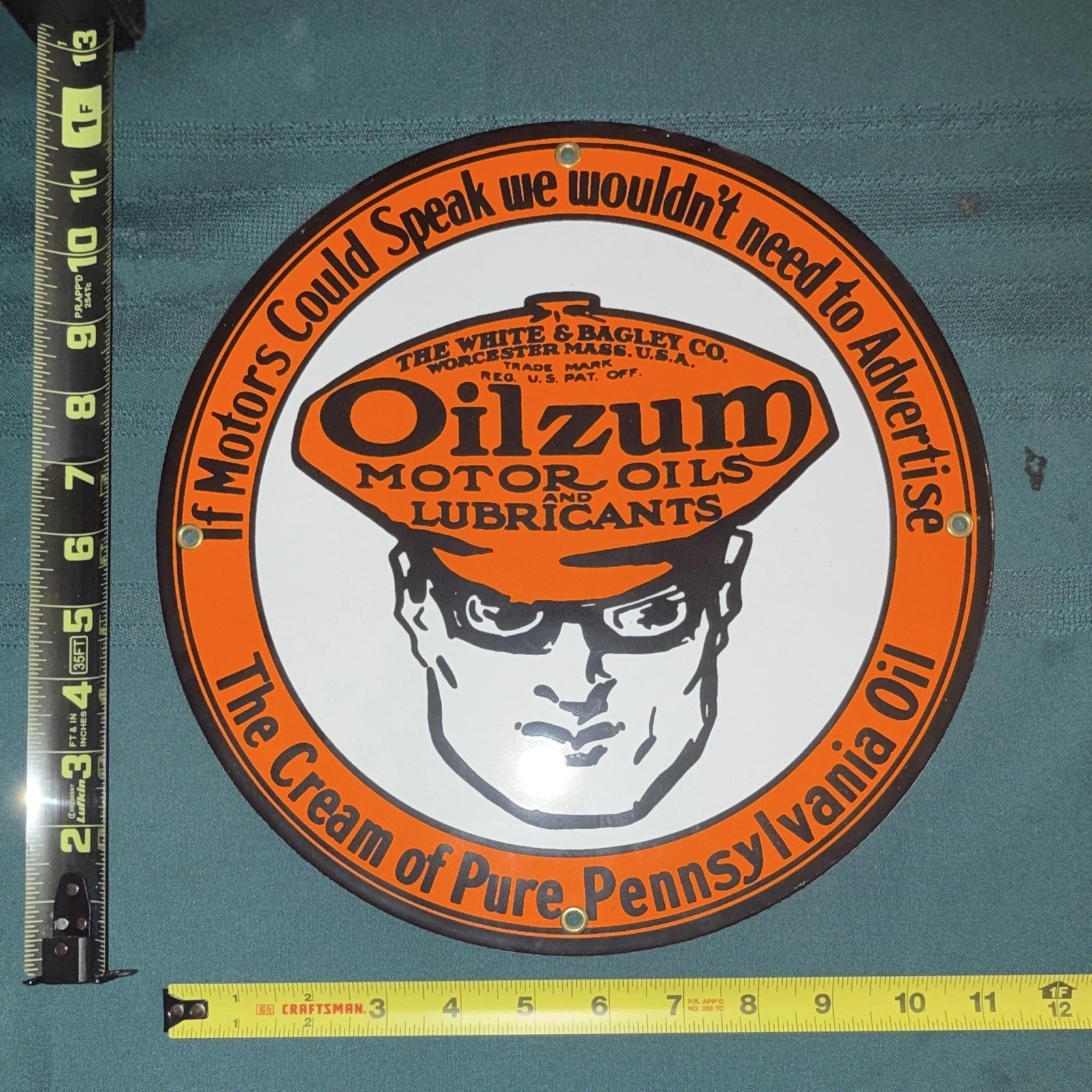 Oilzum Motor Oils Vintage Metal Sign “The Cream of Pure Pennsylvania Oil” 12×12