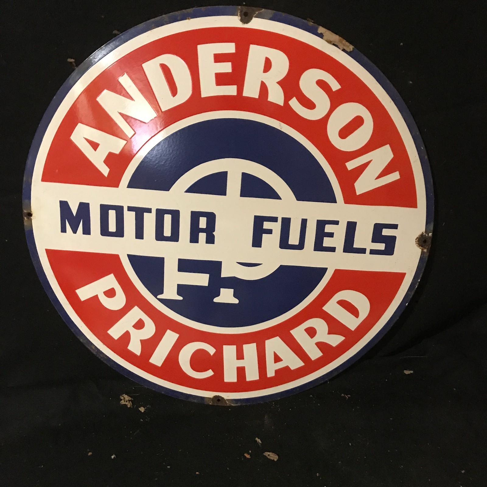 ANDERSON PRICHARD ADVERTISING PORCELAIN ENAMEL SIGN 30 IN ROUND SS