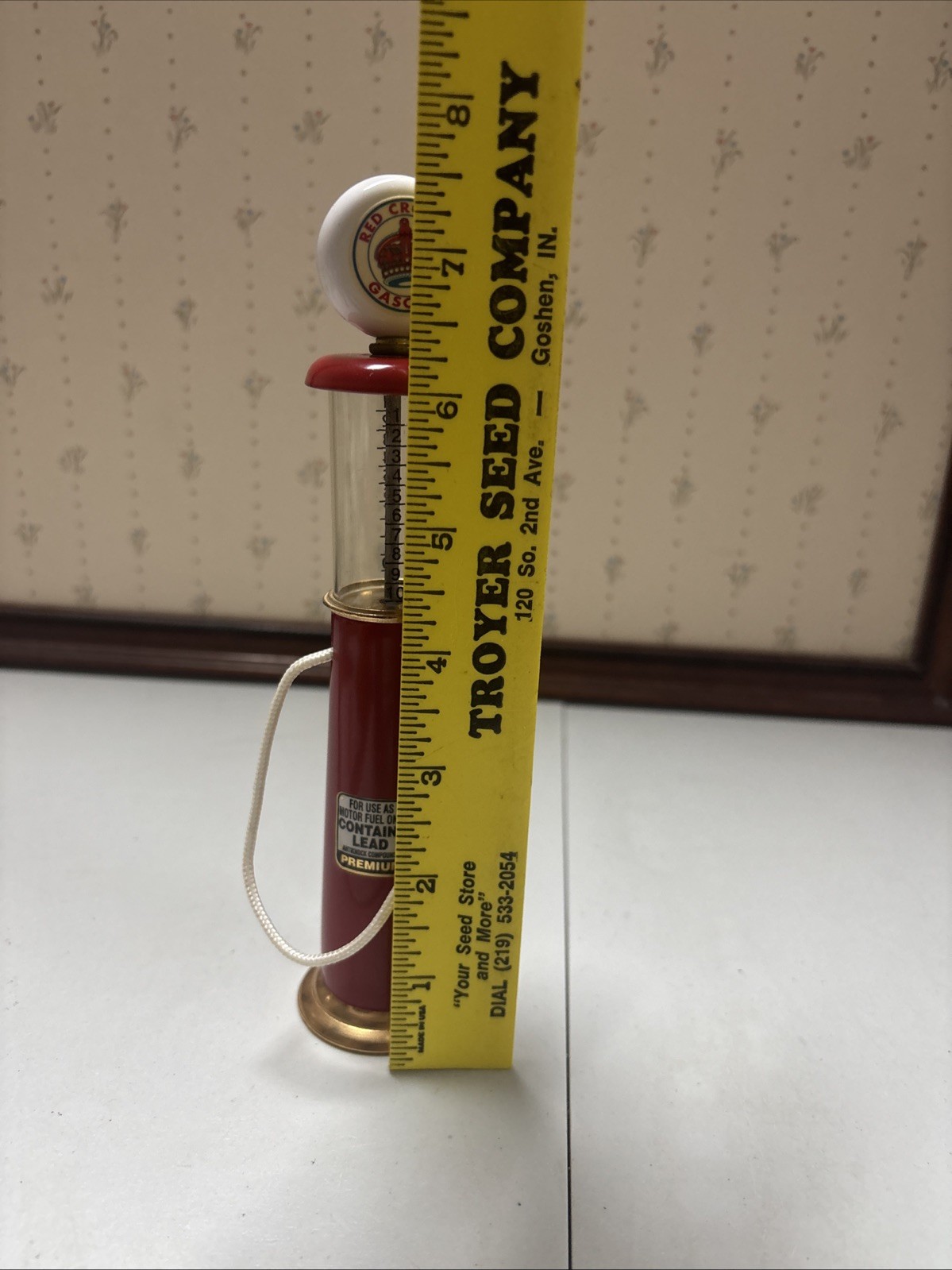 Vintage Red Crown Visible Gas Pump Miniature Replica Model, Made In The Usa
