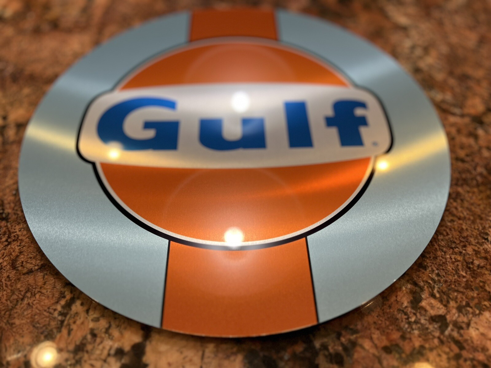 Gulf racing HD Brushed Aluminum sign oil gas porsche ford Gt40 Round Metal