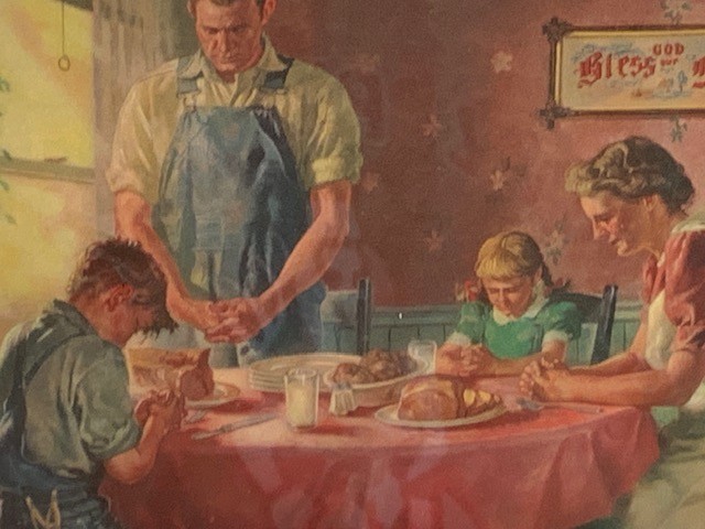 – 1963 SELF FRAMED FAMILY DINNER PRAYING FARMERS UNION CO-OP OIL CO MENNO S. DAK