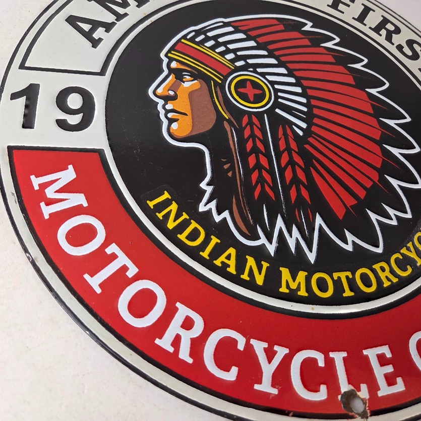 Vintage Indian Motorcycles Porcelain Sign – Americas First Sales Gas Pump Sign