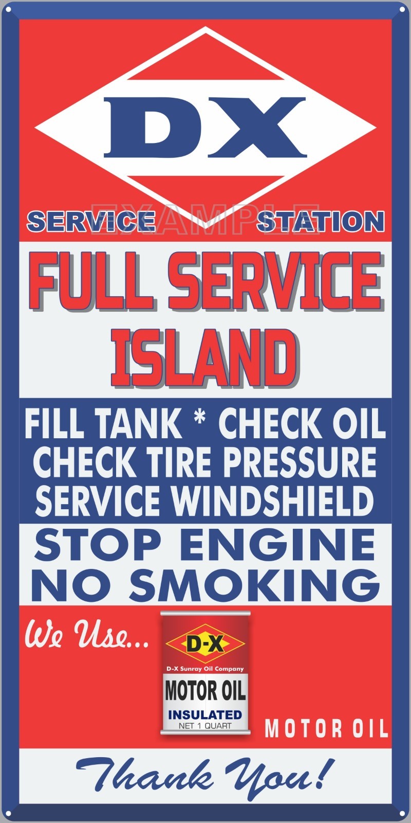 DX GAS STATION FULL SERVICE ISLAND PUMP SIGN REMAKE ALUMINUM SIZE OPTIONS