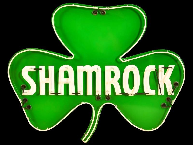 SHAMROCK Gasoline 3 Leaf Clover DIECUT NEW Sign 40″ Wide USA STEEL 15 Lbs.
