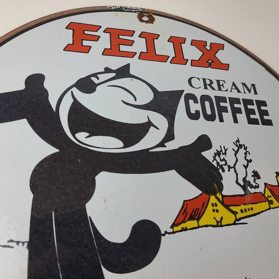 Vintage Felix Coffee Sign – Cream Coffee Advertising Gas Oil Pump Sign