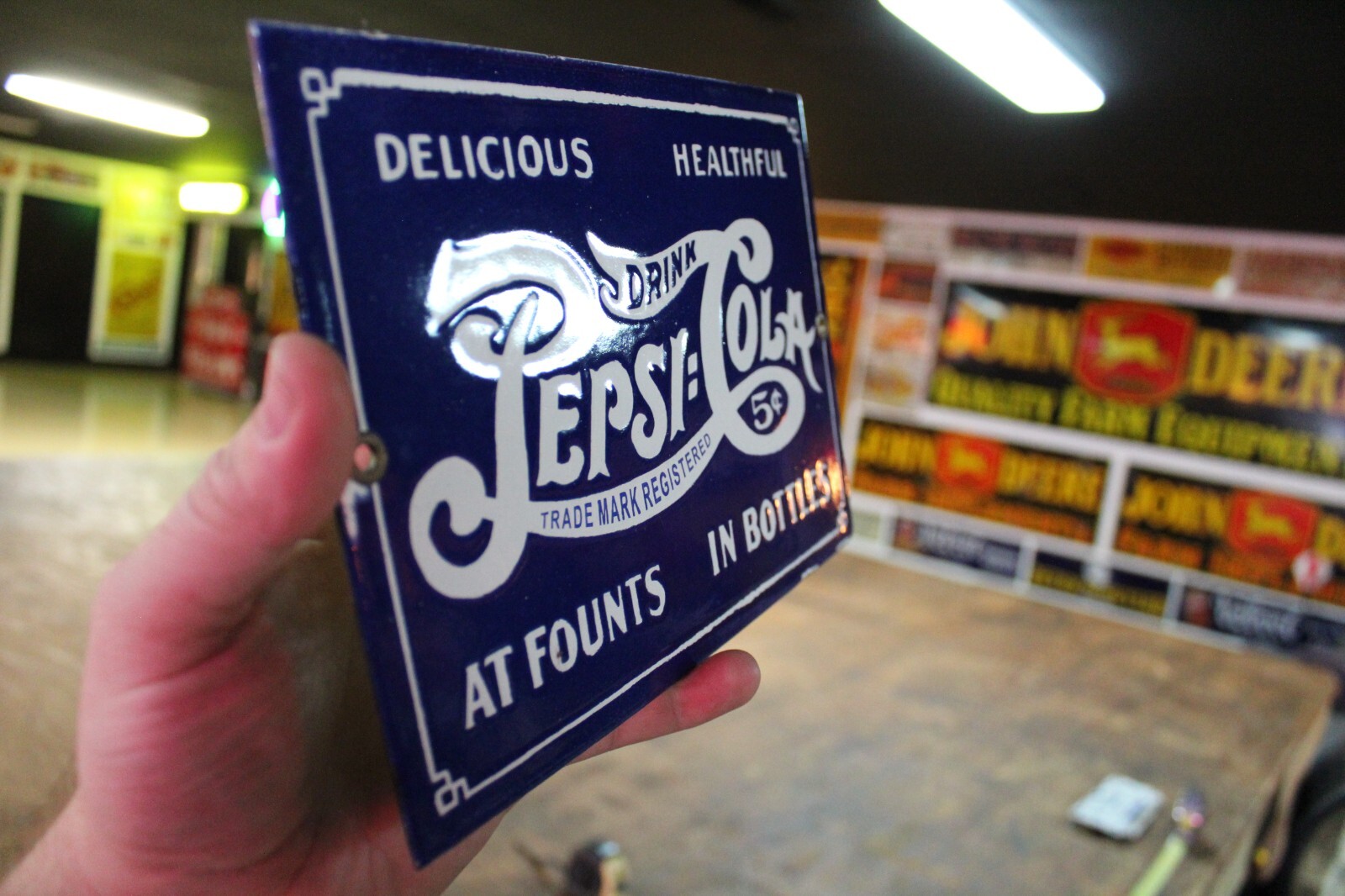 DRINK PEPSI COLA 5 CENT SODA POP DEALER PORCELAIN METAL SIGN COKE COLA