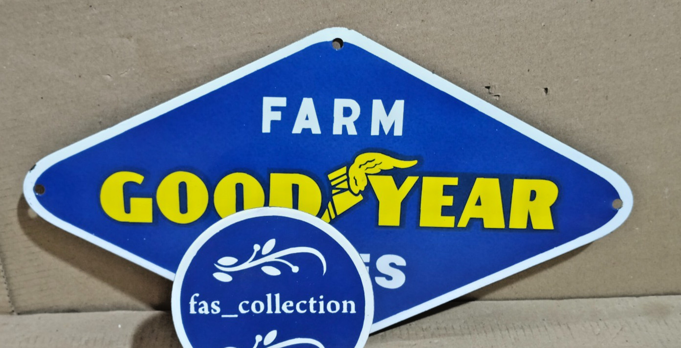 Good Year Farm Tires Porcelain Enamel Sign 18 x 10 Inches 1 Sided