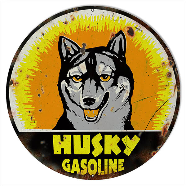 HUSKY GASOLINE 18″ ROUND HEAVY DUTY USA MADE METAL GAS STATION ADVERTISING SIGN