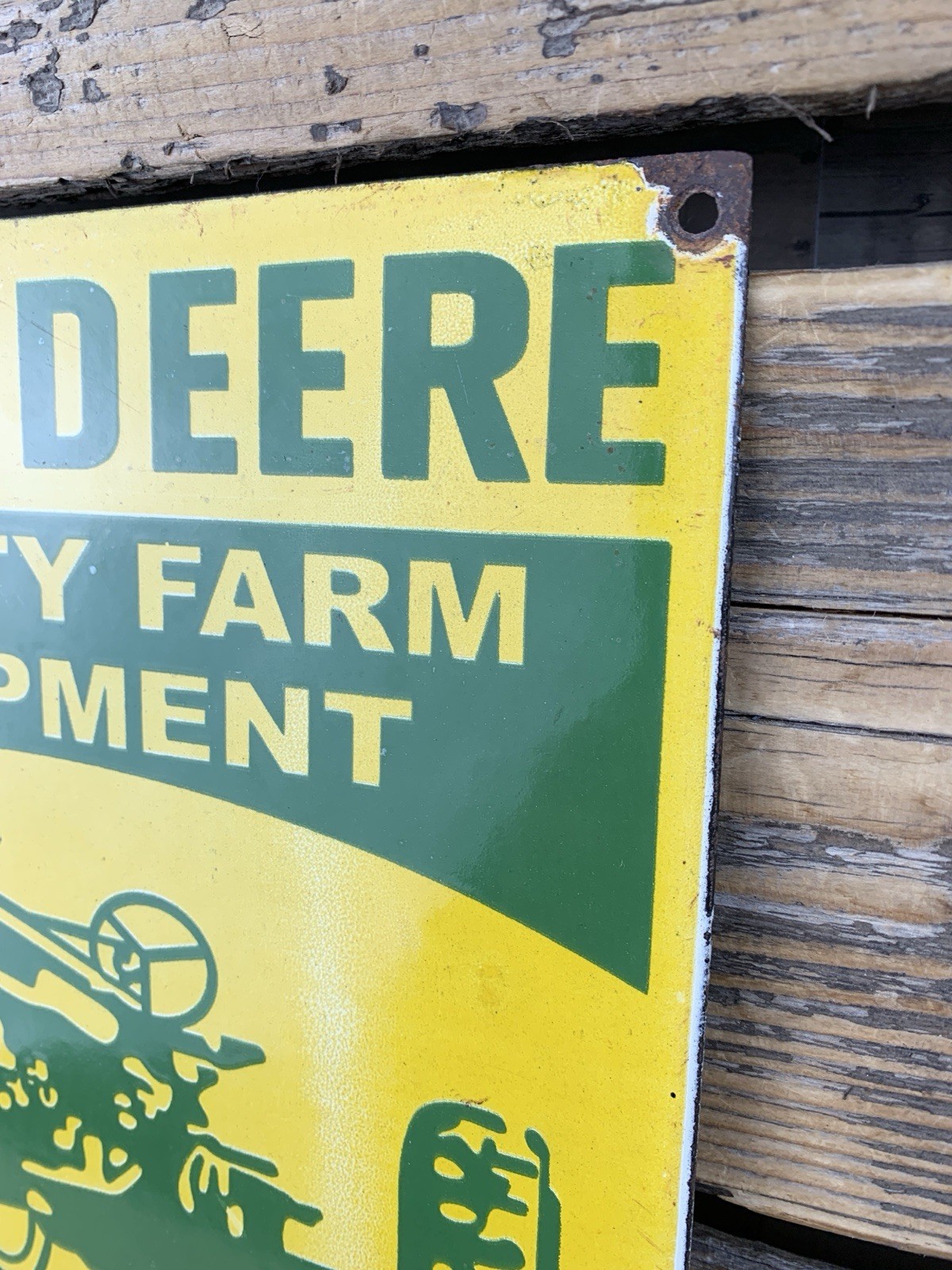 VINTAGE 12×9″ JOHN DEERE FARM EQUIPMENT PUMP STATION PORCELAIN GAS OIL SIGN