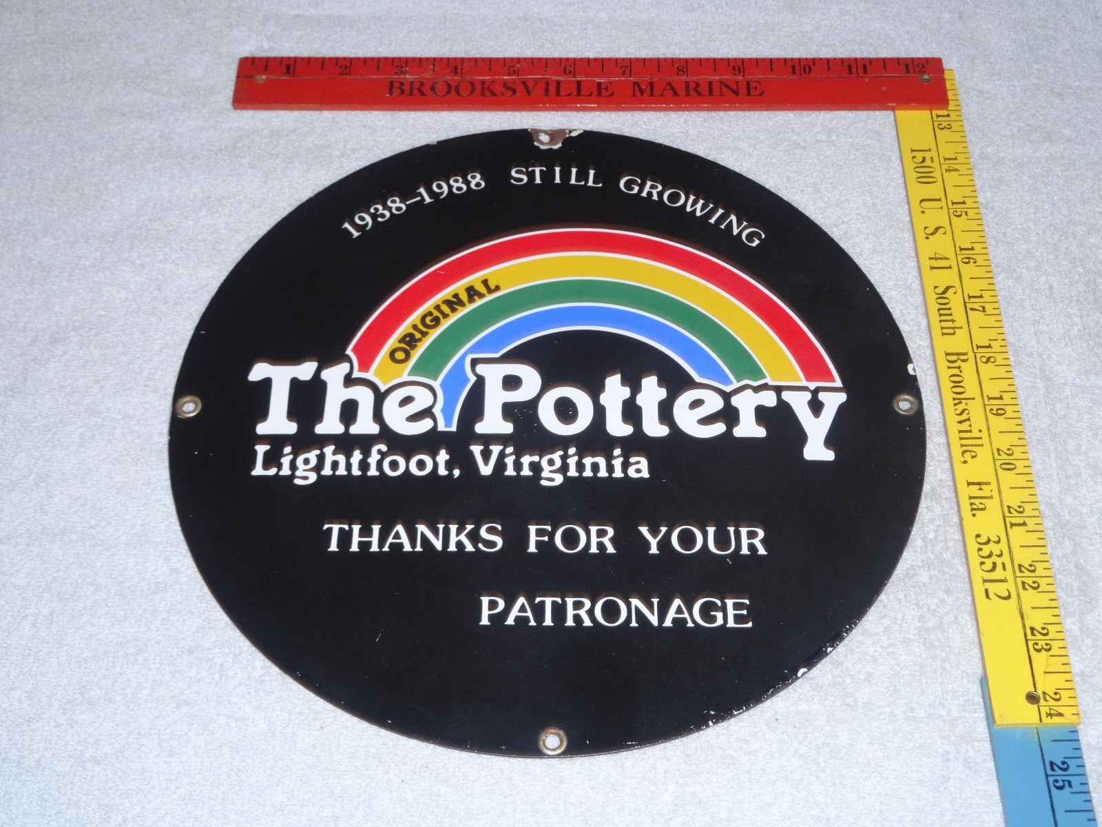 VINTAGE ANTIQUE THE ORIGINAL RAINBOW 🌈 POTTERY 11 3/4″ PORCELAIN METAL VA SIGN