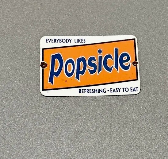 VINTAGE POPSICLE ICE CREAM PORCELAIN SIGN CAR GAS TRUCK GASOLINE OIL