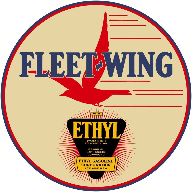 Fleet Wing Gasoline with Ethyl NEW Sign: 28″ Dia. Round USA STEEL XL Size