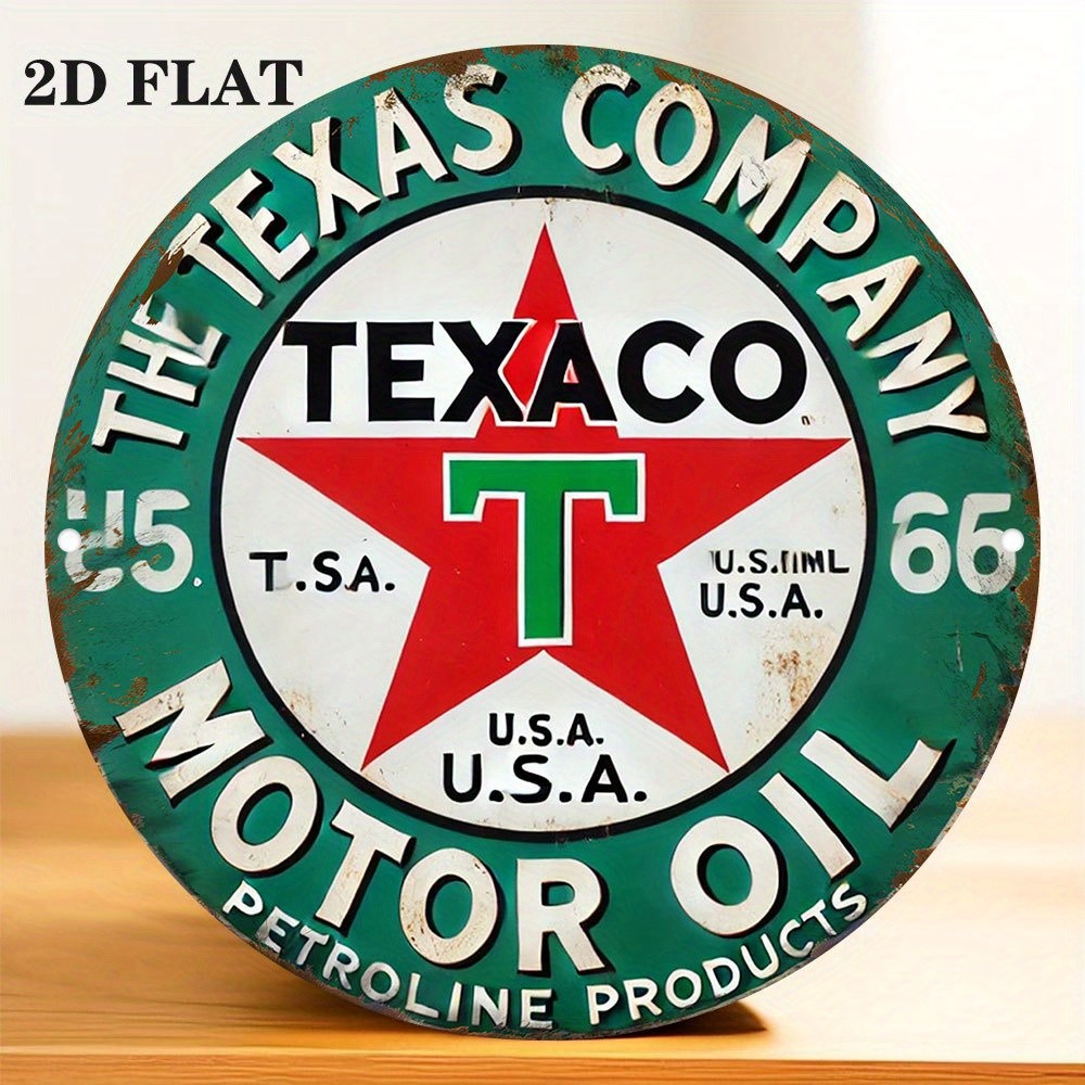 2D Flat – Vintage Texaco Motor Oil Logo Aluminum Sign -Tin Metal Signs 8x8in” Ro