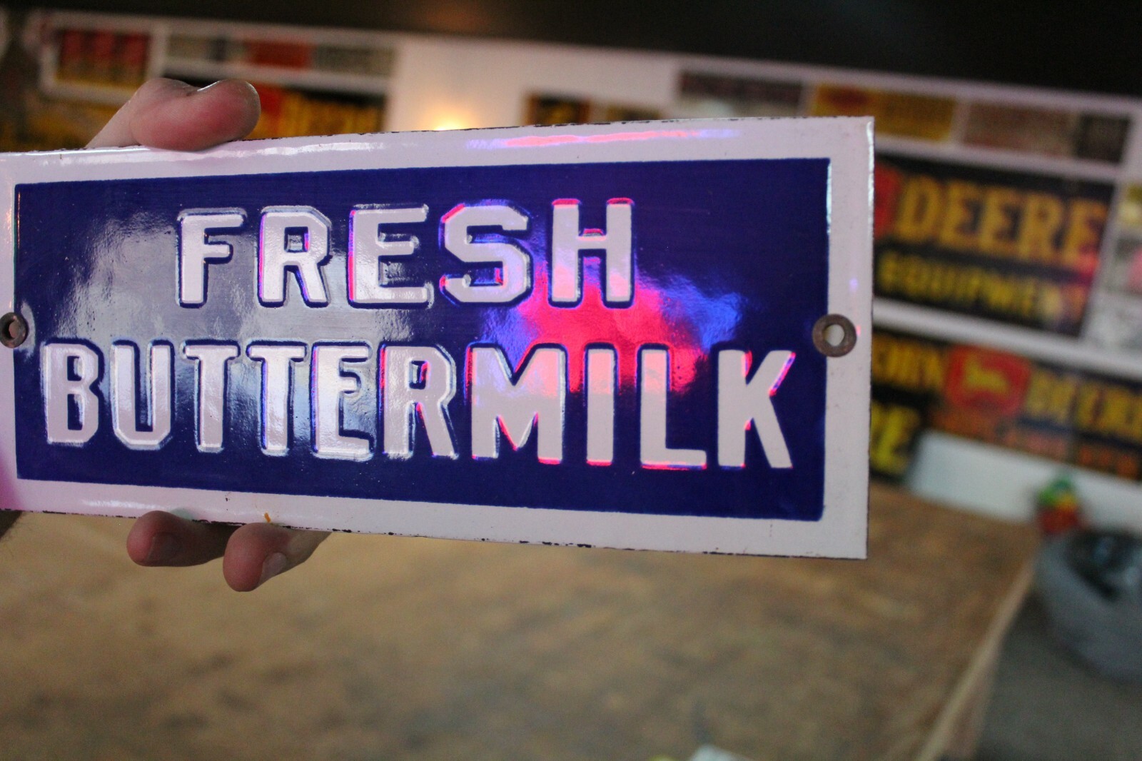 FRESH BUTTERMILK DEALER GENERAL STORE DAIRY PORCELAIN METAL SIGN GAS OIL FARM