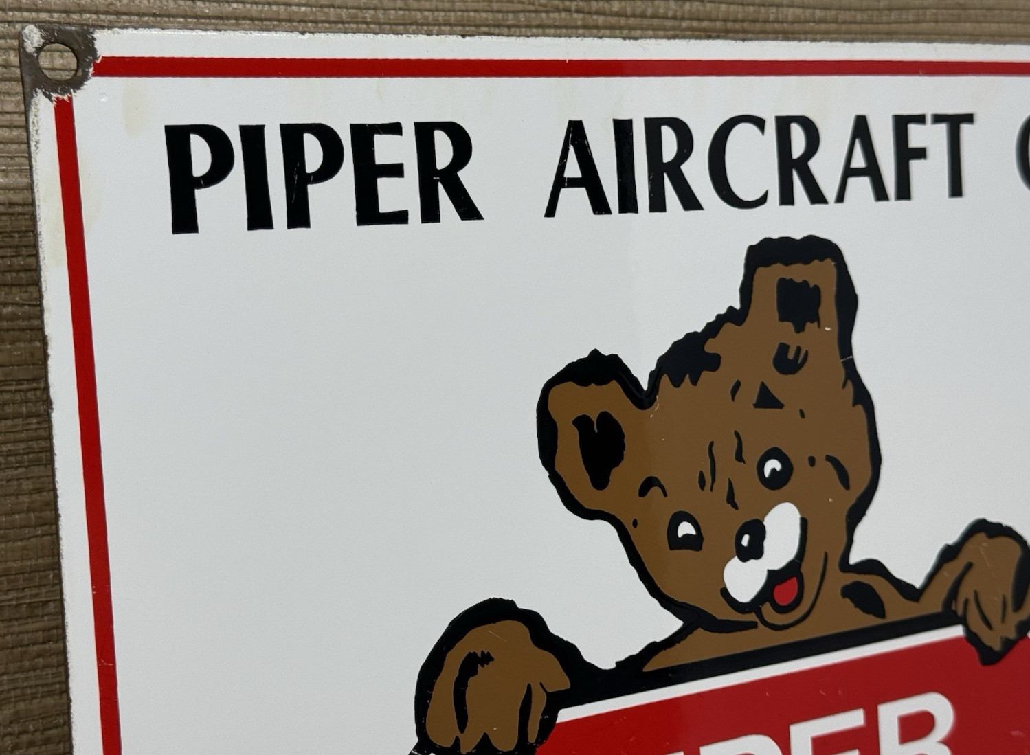 VINTAGE PIPER CUB PORCELAIN DEALER SIGN GAS STATION SALES SERVICE AVIATION BEAR