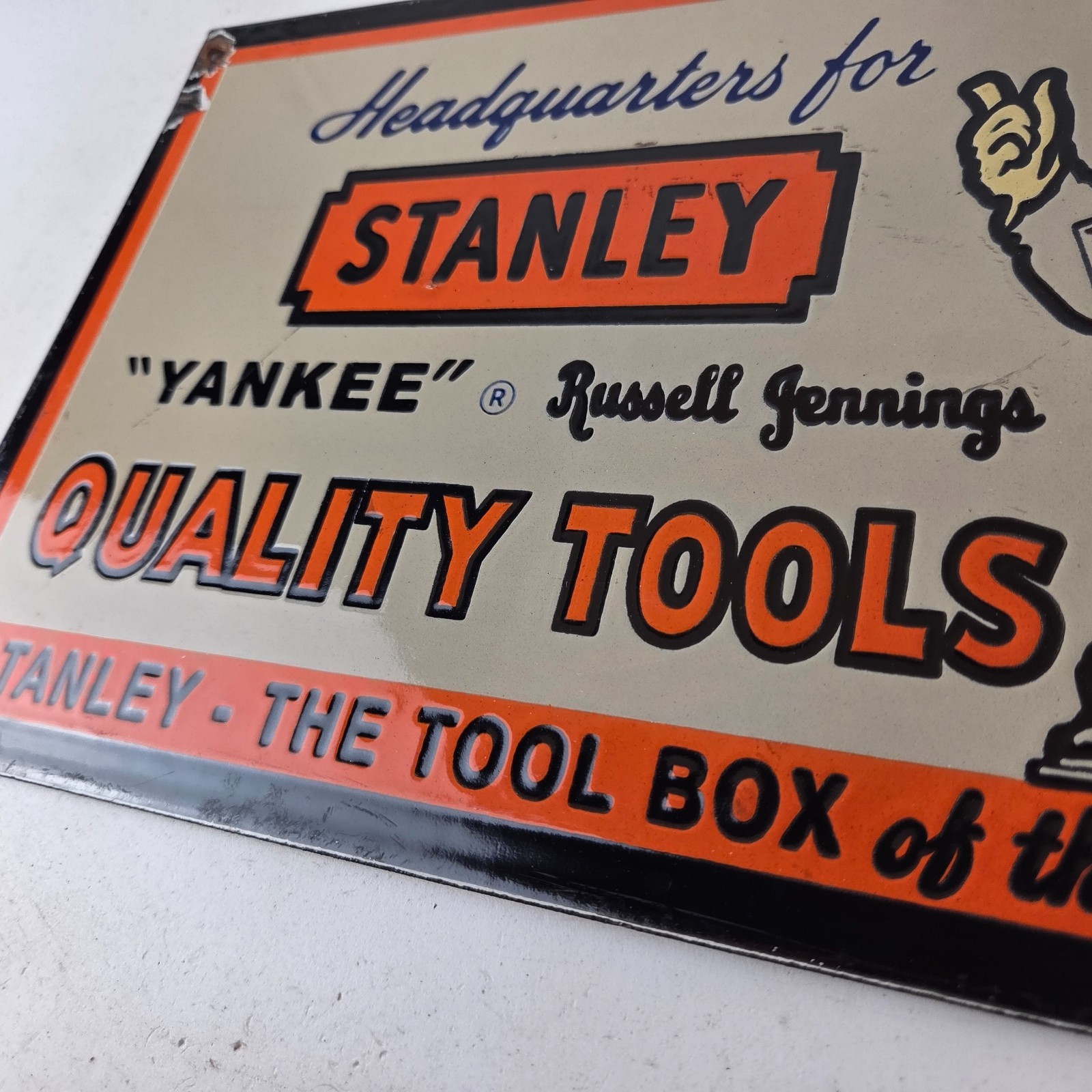 Vintage Stanley Tools Sign – Gas Auto Mechanic Garage Shop Porcelain Sign