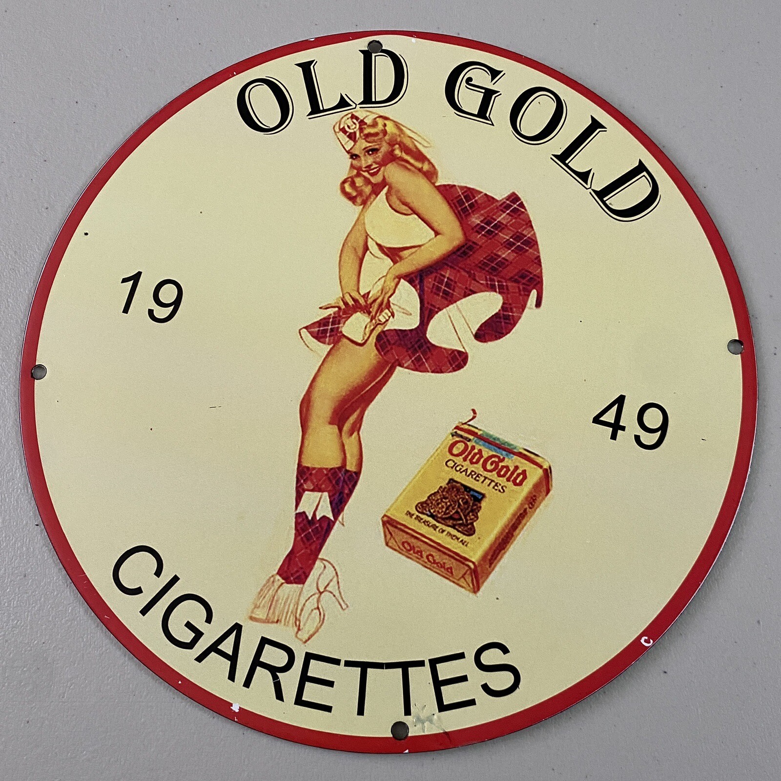 VINTAGE OLD GOLD CIGARETTE PORCELAIN GAS OIL SMOKE TOBACCO SHOP AD PUMP SIGN