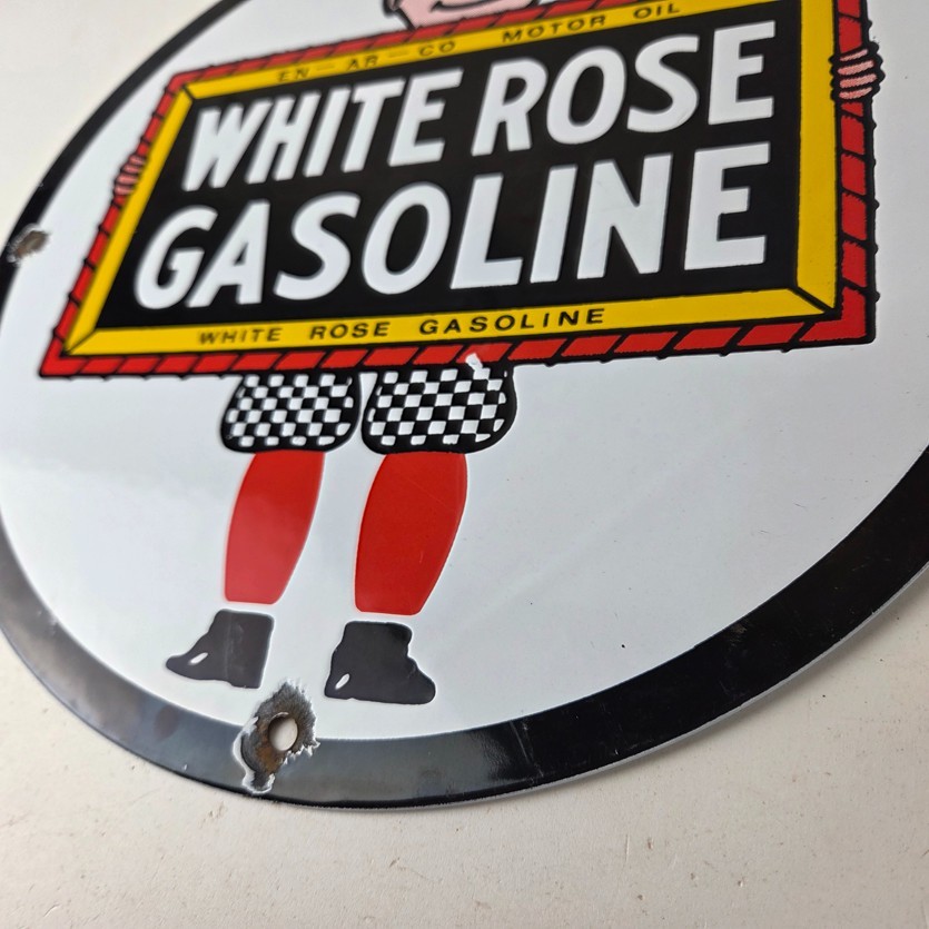Vintage White Rose Gasoline Sign – En Ar Co Motor Oil Gas Station Pump Sign
