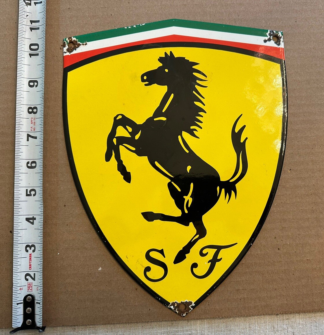 Vintage Ferrari Sign – F1 Racing Shield Porcelain Auto Gas Pump Sign