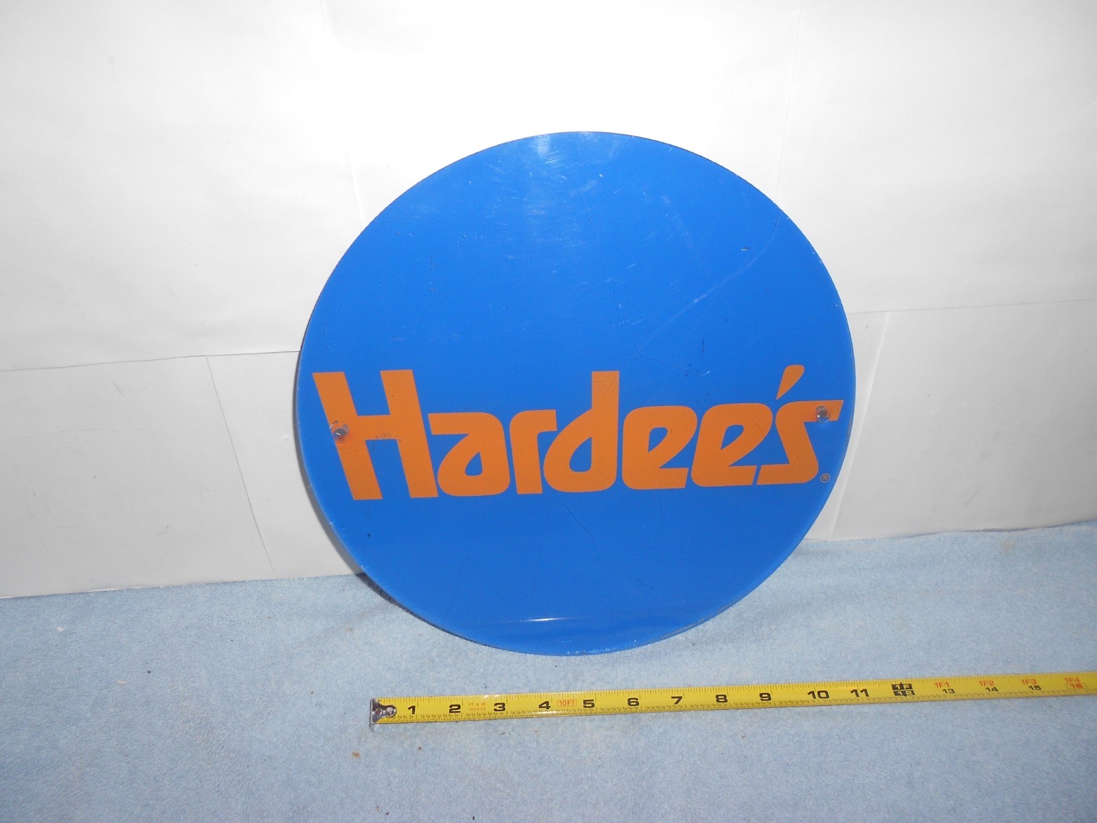 VINTAGE HARDEE`S DRIVE THRU RESTAURANT ADV. SIGN 11 3/4 x 1/4 in PLASTIC – 827 A