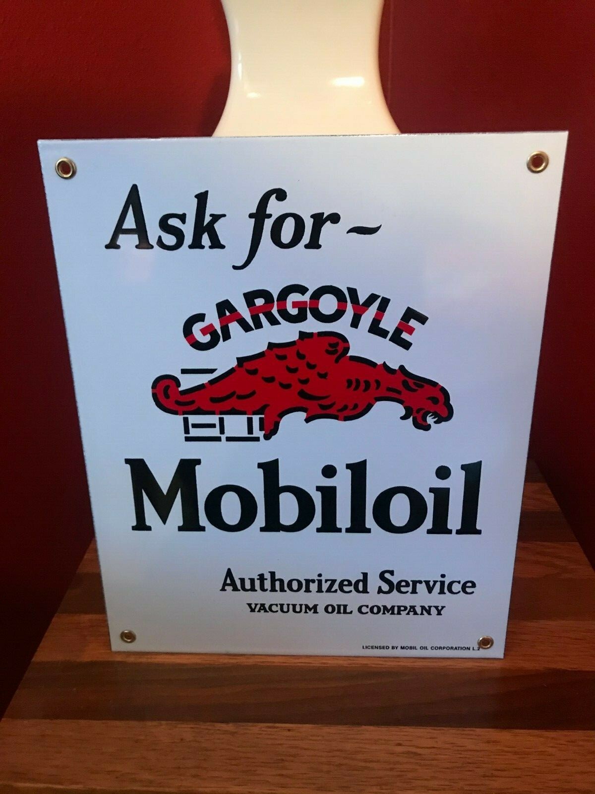 classic MOBIL OIL 18 gauge steel porcelain sign – “ASK FOR GARGOYLE”