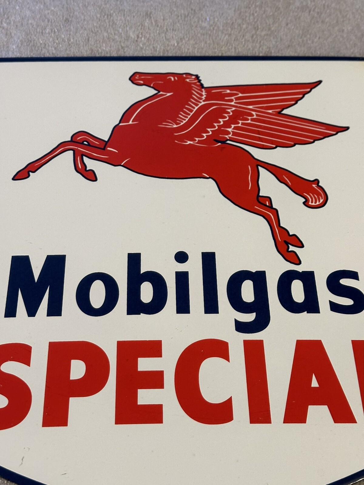 Vintage Mobilgas Special Porcelain Pegasus Sign 12.5″
