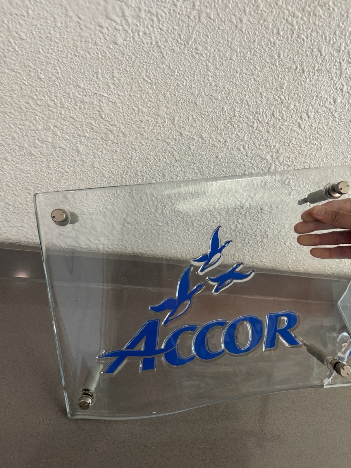 RARE 2000s Accor Hospitality Hotels Glass Display Plaque 16”x 12 Cracked Corner