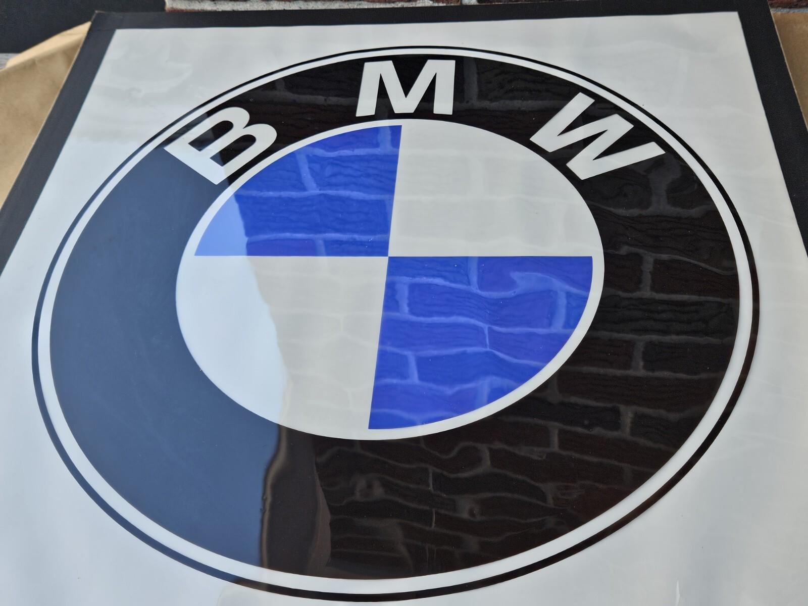 Vintage BMW Dealer Sign Mounted Transparency 24 1/4″ x 23 1/4″