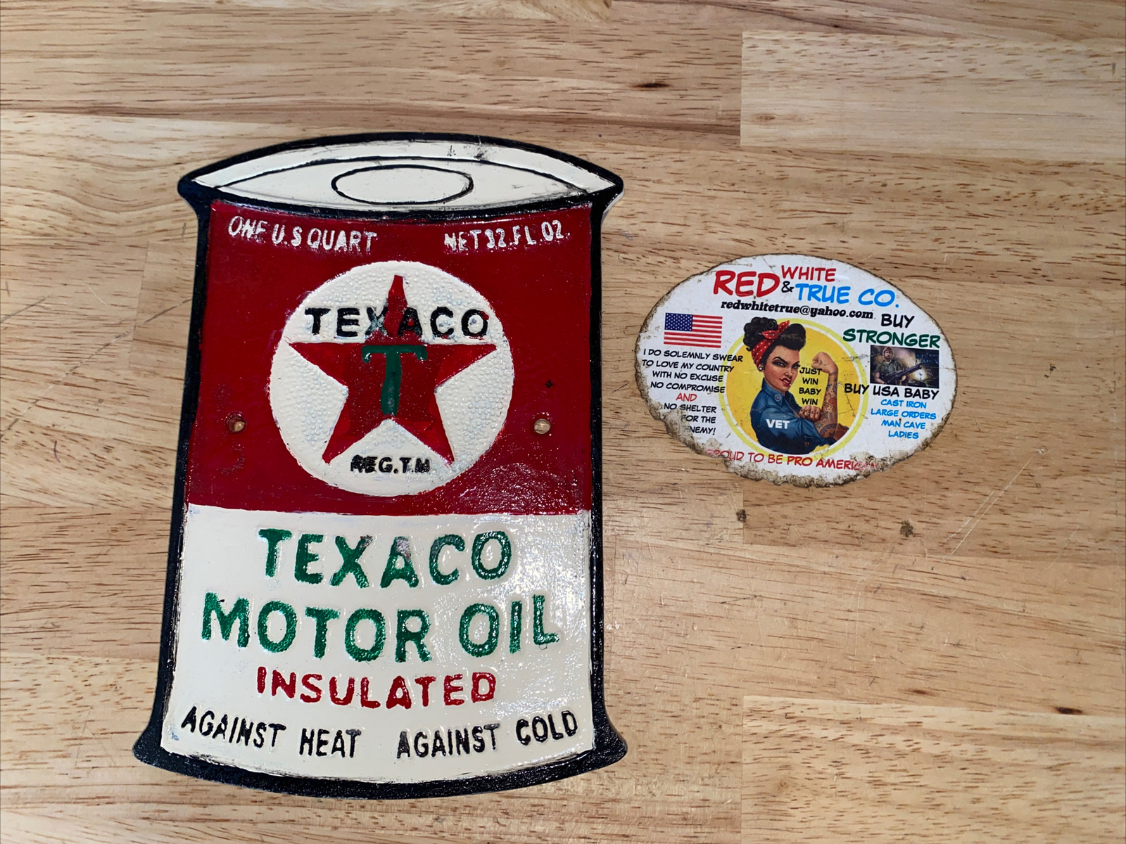 Texaco Oil Sign Plaque Coal Collector Man Cave Gas Advertisement 1/4 inch METAL