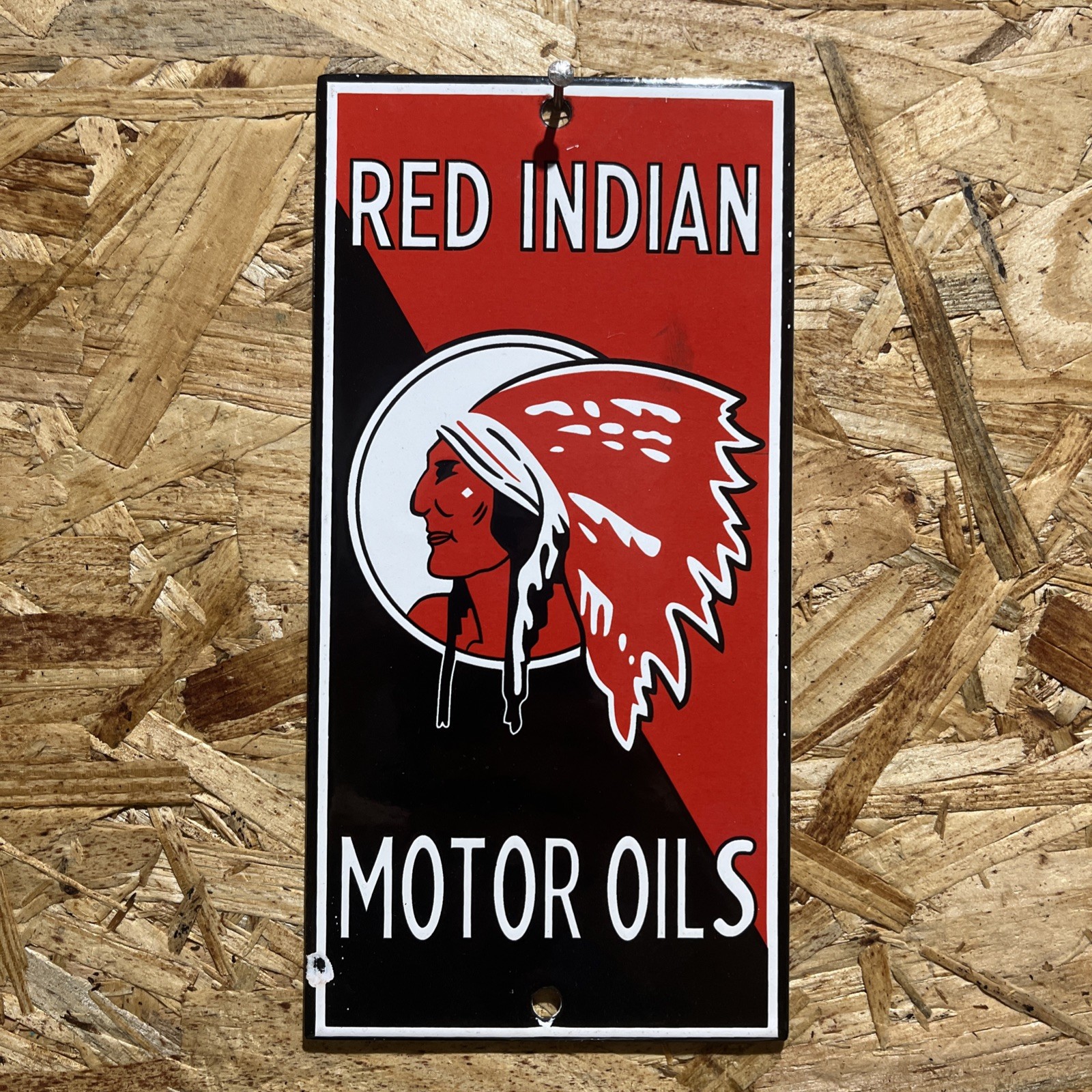 8 Inch Red Indian Gasoline Motor￼ Oil PORCELAIN ENAMEL SIGN Oil Gas