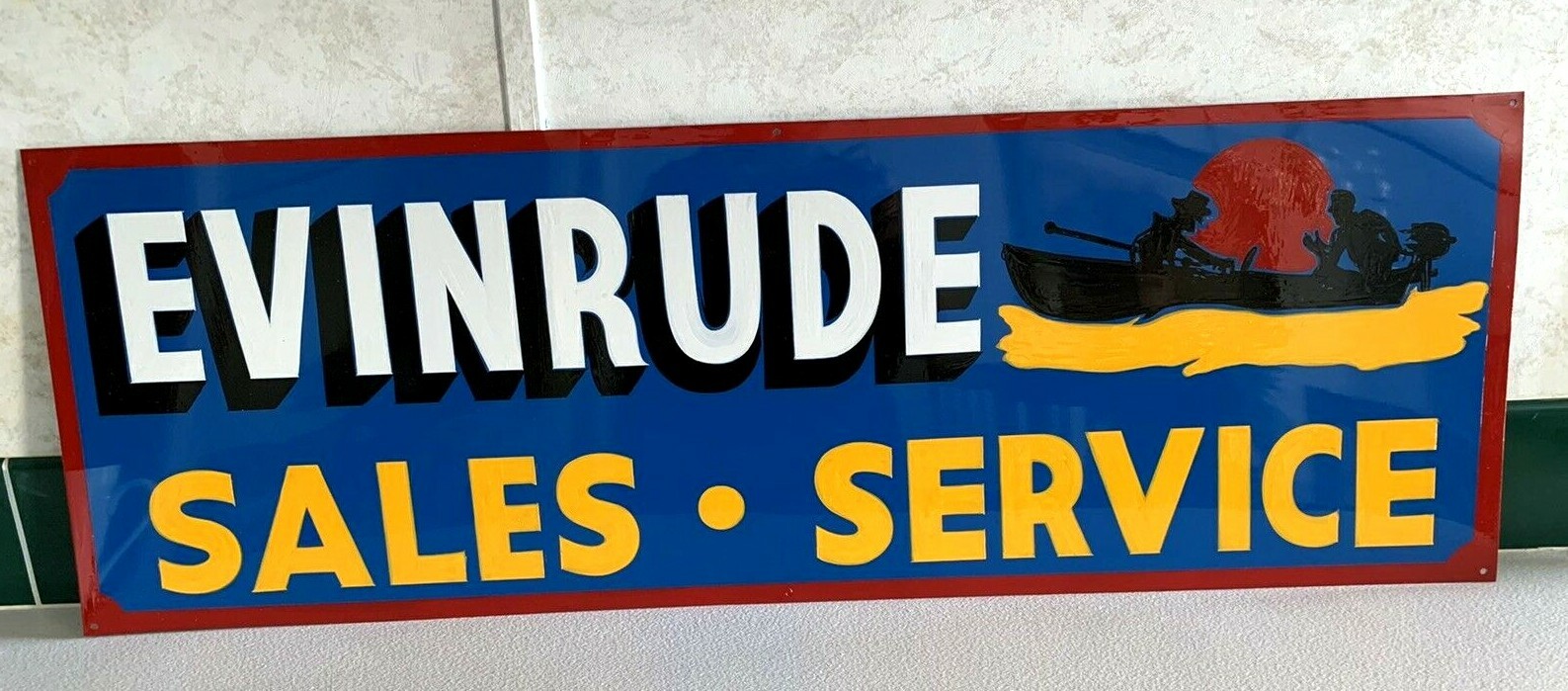 36” Vintage Hand Painted Evinrude Boat Parts Service Shop Sign Fishing Gas Oil