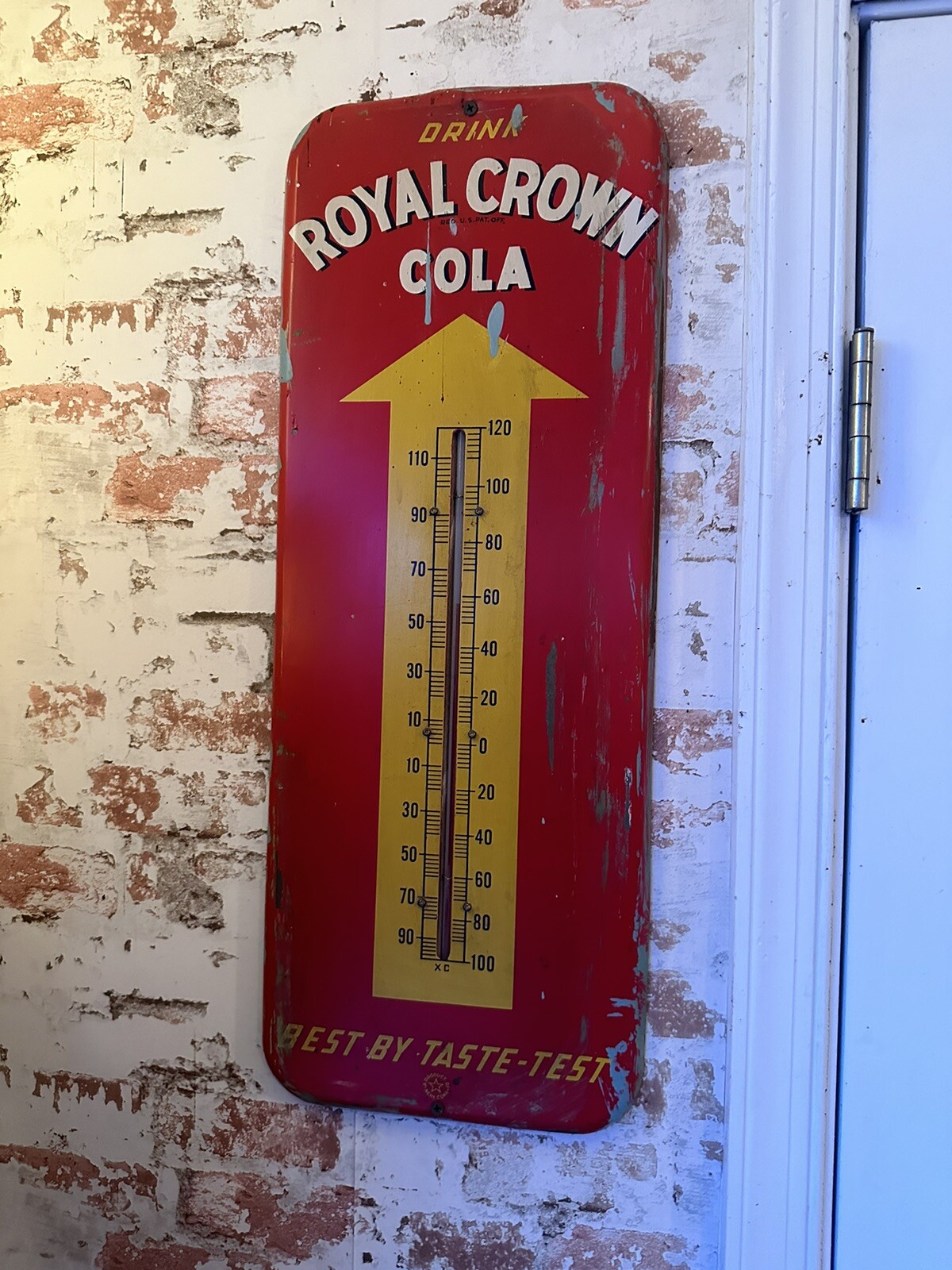 Vintage Royal Crown Cola Gas Tin Sign Thermometer
