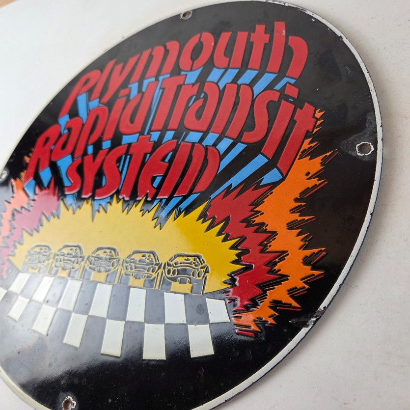 Vintage Plymouth Rapid Transit System Sign – Porcelain Auto Gas Pump Plate Sign