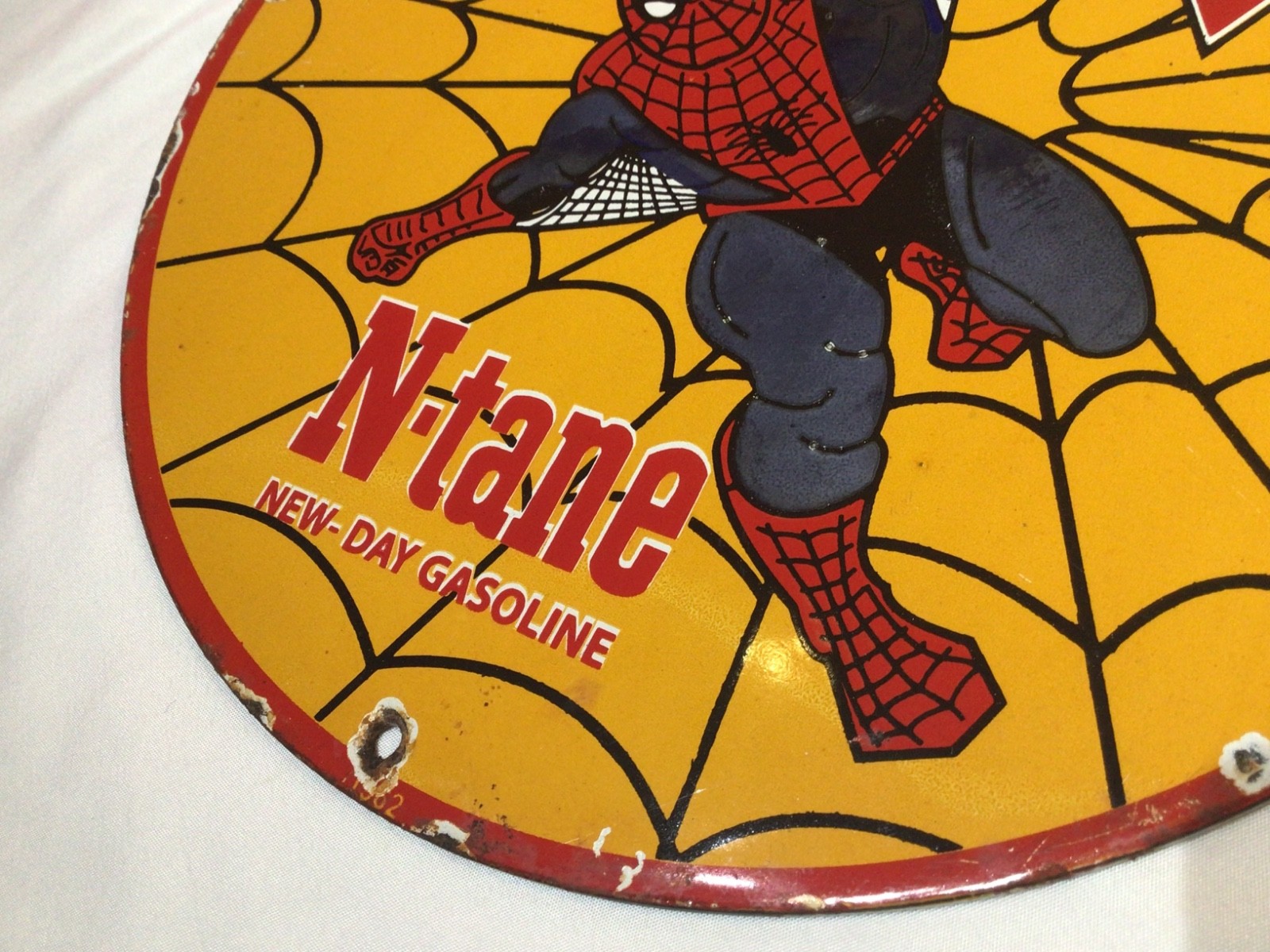 CONOCO N-TANE GASOLINE Porcelain Metal Gas Advertising Sign with Spider-Man 12”