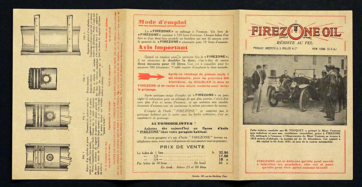1930’s Vintage FIREZONE OIL Gas Station FRENCH ADVERTISING BROCHURE France