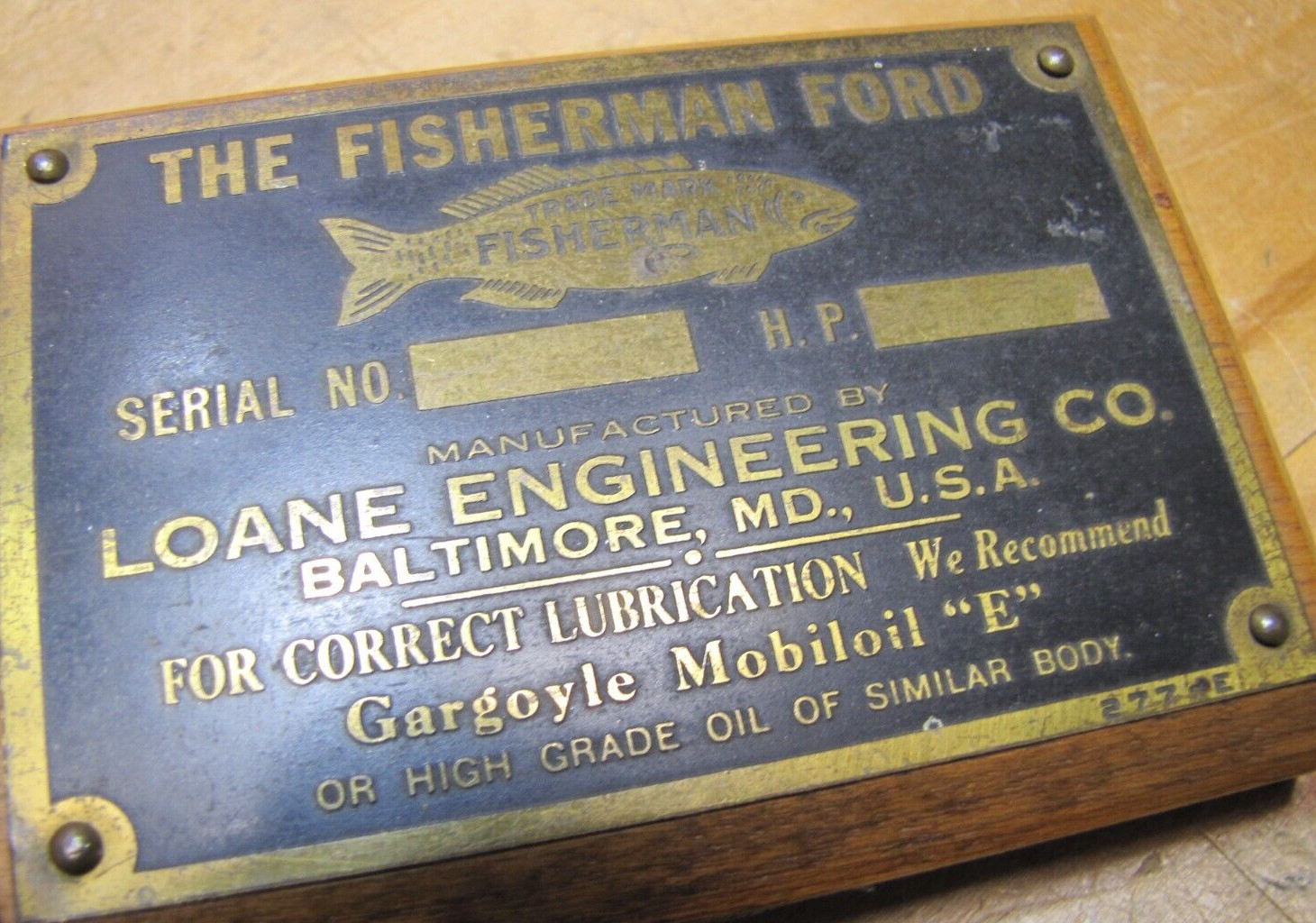 FISHERMAN FORD LOANE ENGINEERING BALTIMORE MD GARGOYLE MOBILOIL Old Sign Plaque