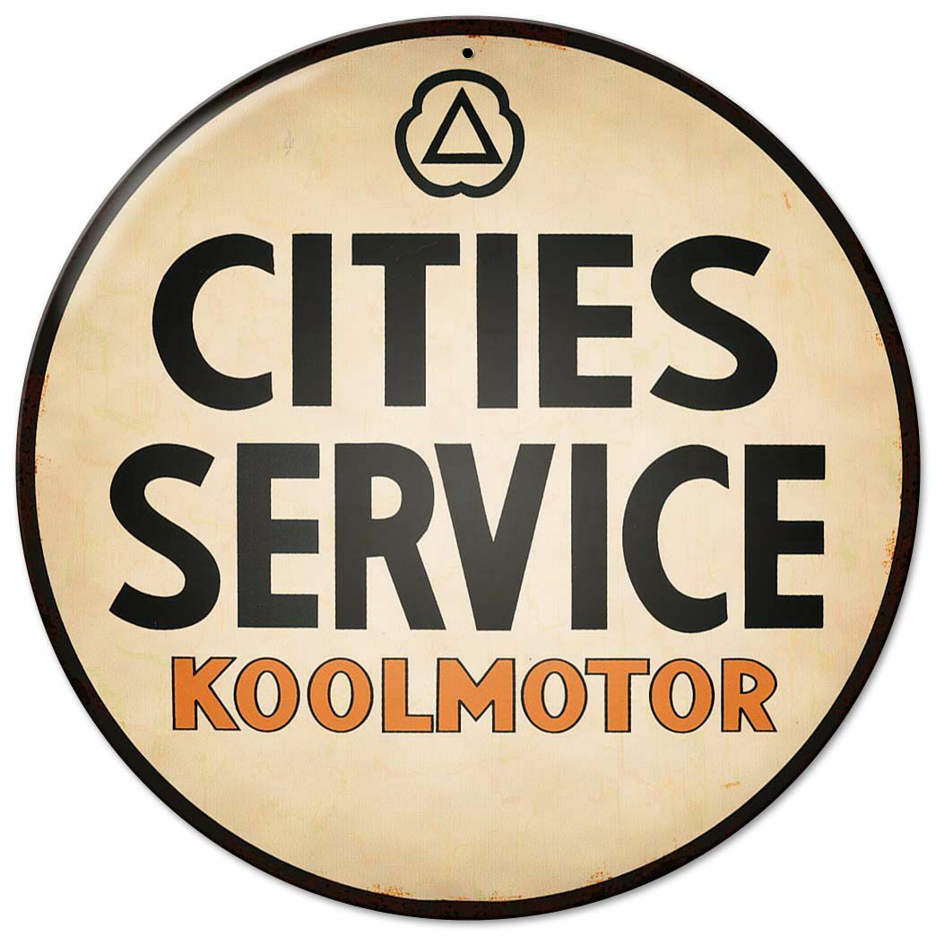 CITIES SERVICE KOOLMOTOR 14″ ROUND HEAVY DUTY USA MADE METAL GAS STATION AD SIGN