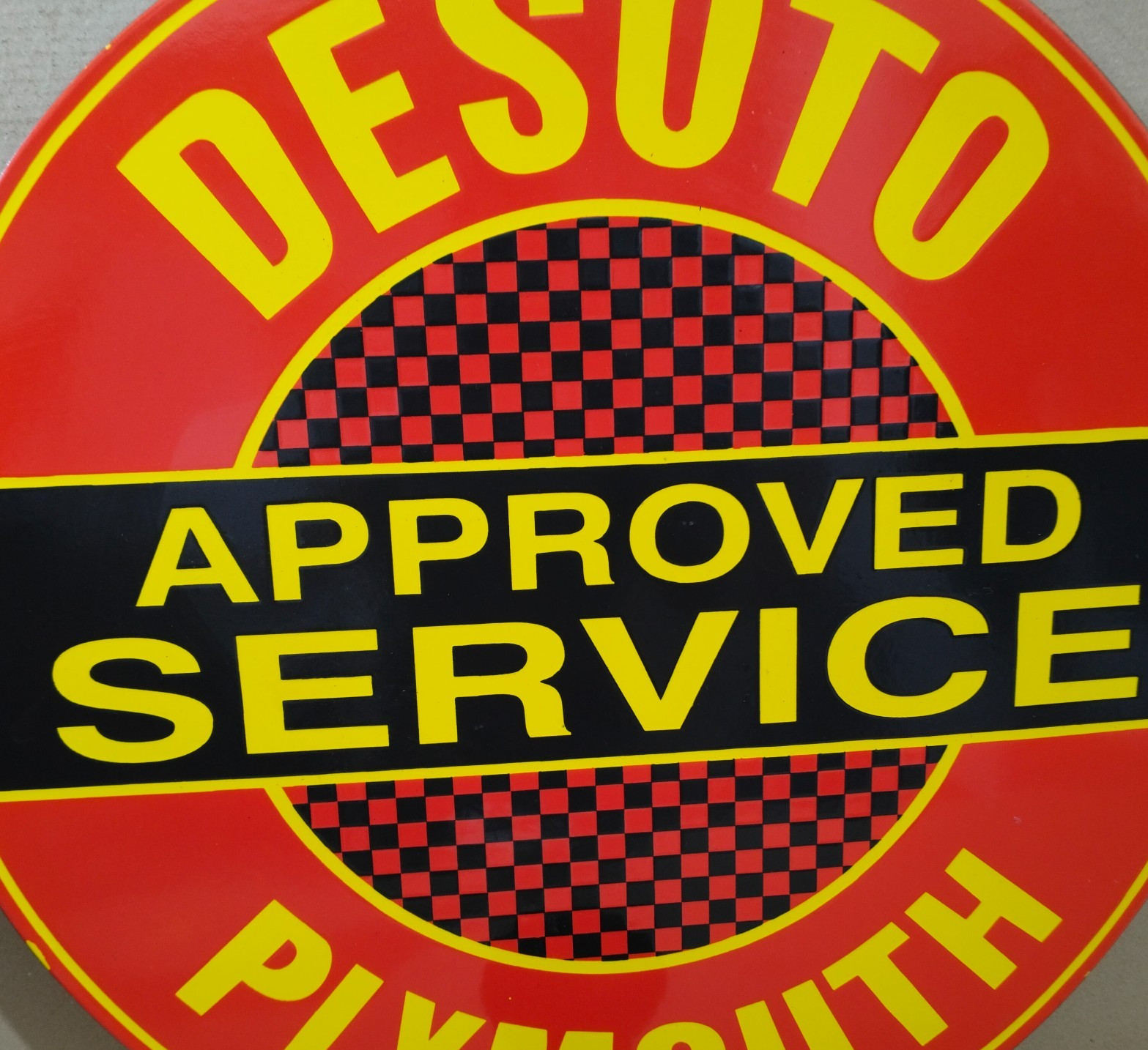 Desoto Plymouth Approved Service Porcelain Enamel Sign 30 x 30 Inches 1 Sided