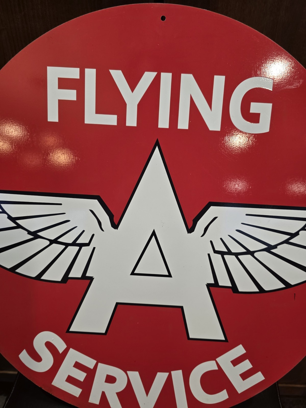 LARGE MINT Flying A Service Round Metal Sign – Heavy-Gauge Steel