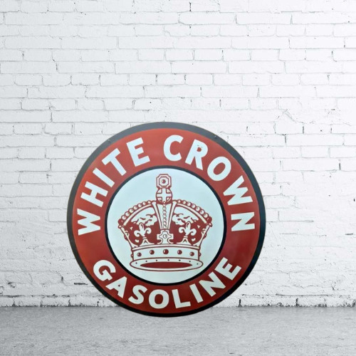 White Crown Gasoline Advertising Porcelain Enamel Heavy Metal Sign 30 Inches