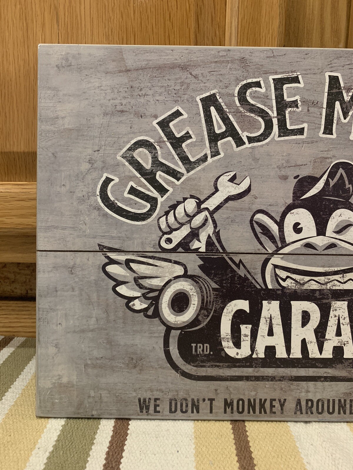 Grease Monkey Garage Wooden Sign Oil Gas Parts Tools Vintage Style Wall Decor