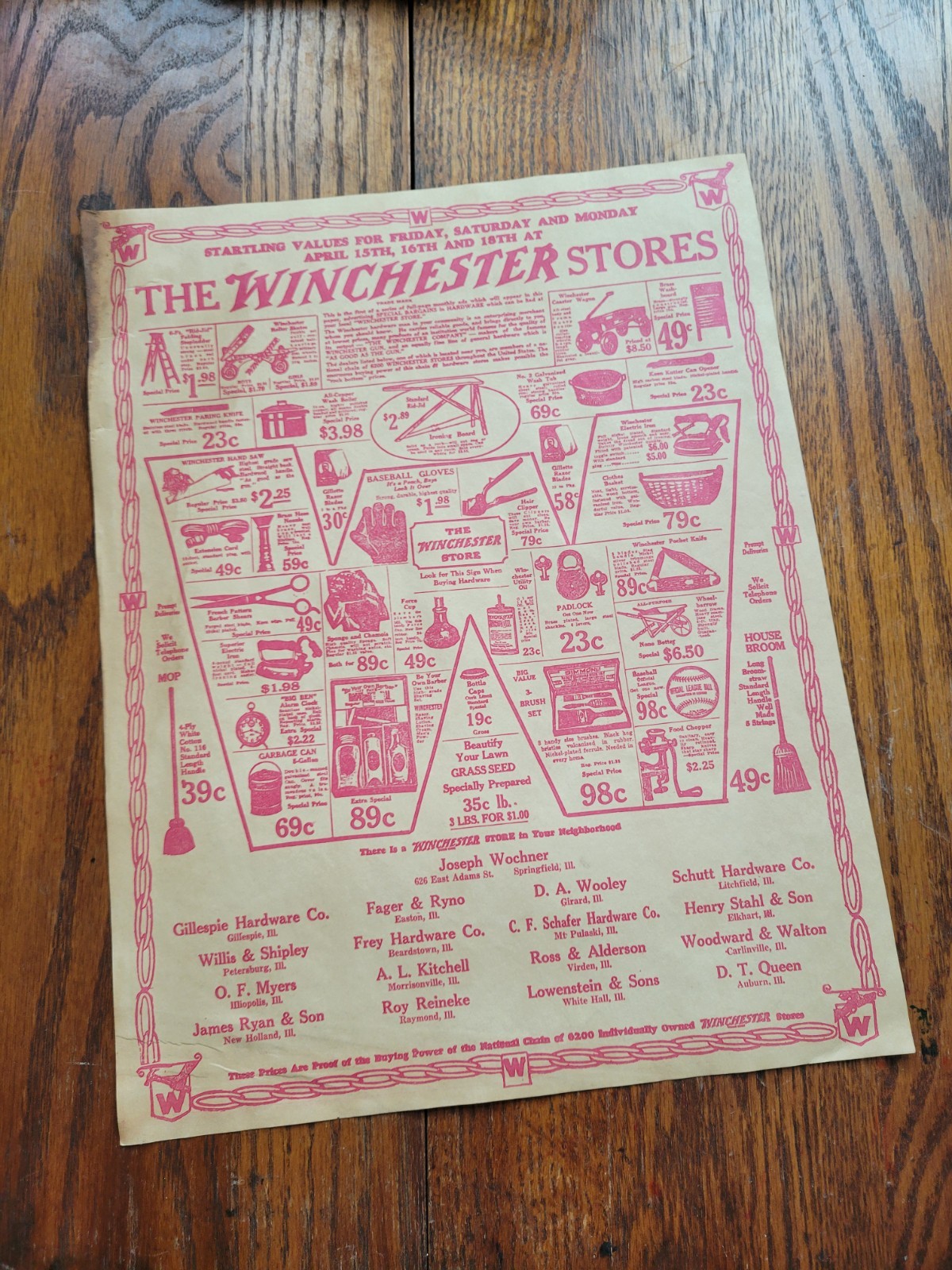 Vintage WINCHESTER Supply Sign Poster Lock Knife Wagon Saw