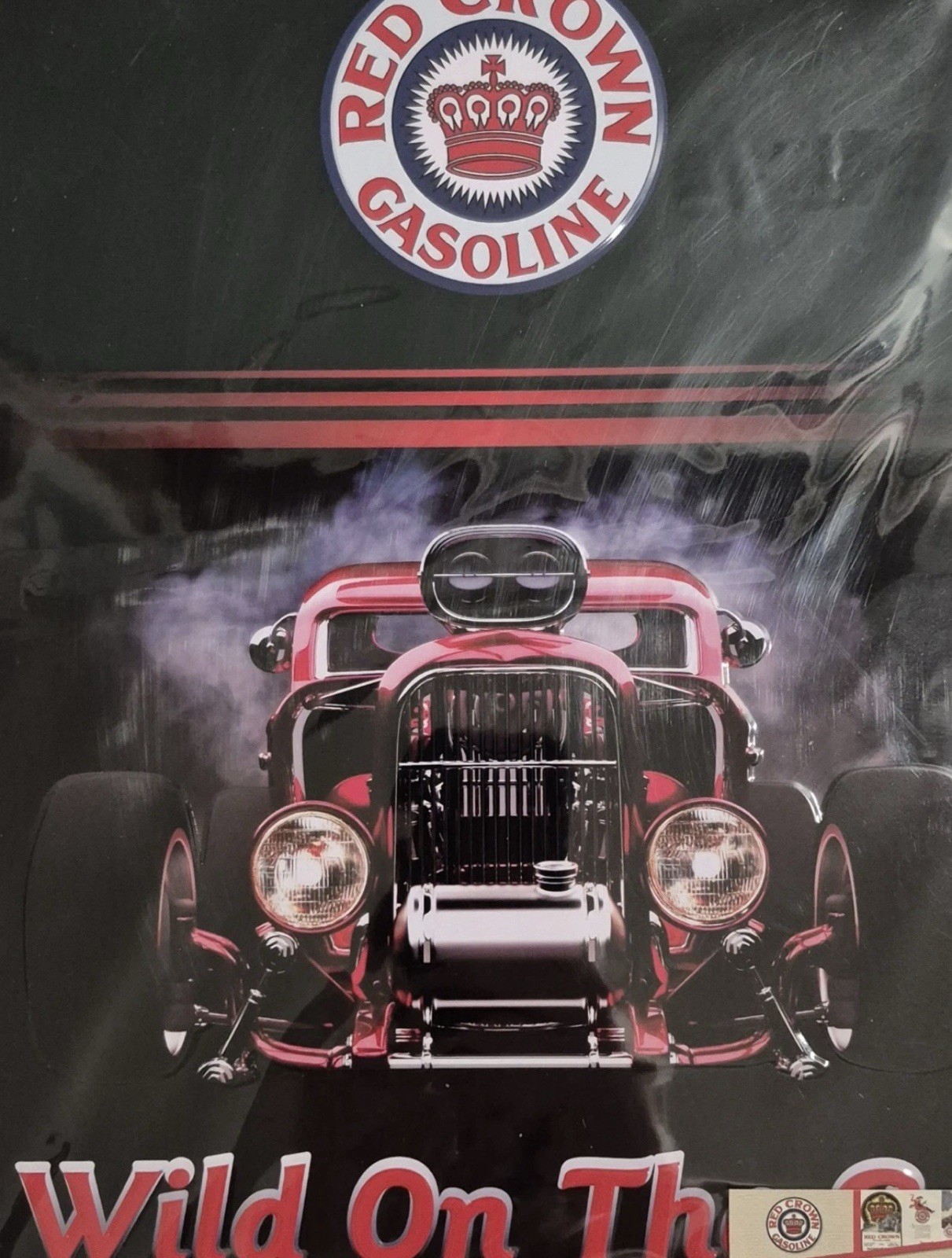RED CROWN GASOLINE Retro Garage Metal Tin Sign 17×12″ Wild On The Go HOT ROD