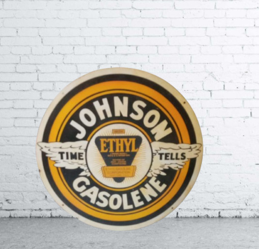 Johnson Gasoline Porcelain Enamel Heavy Metal Sign 30 Inches Single side
