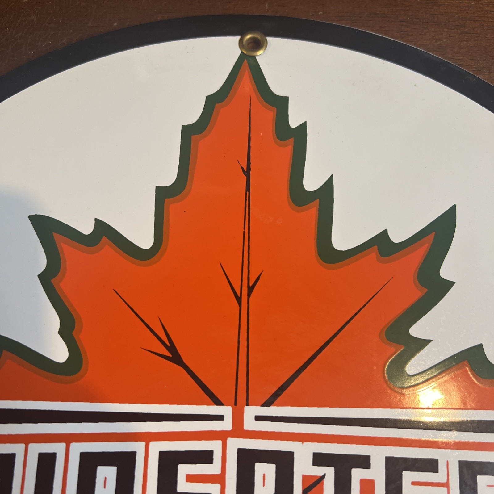 Vintage Supertest Maple Leaf Canadian Gasoline PorcelainSign 11 3/4 In