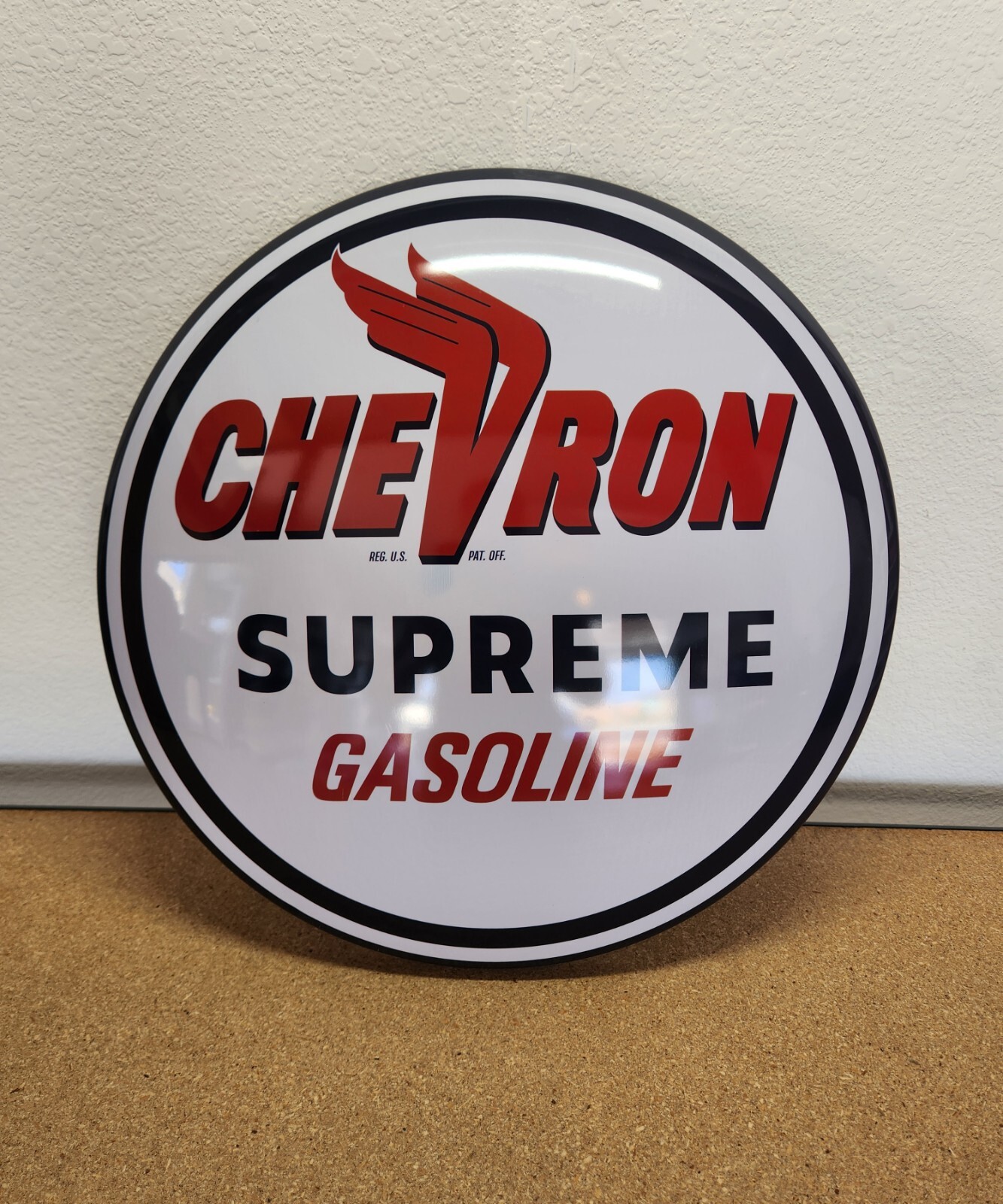 Chevron Supreme Gasoline 15″ Dome Tin Metal Sign