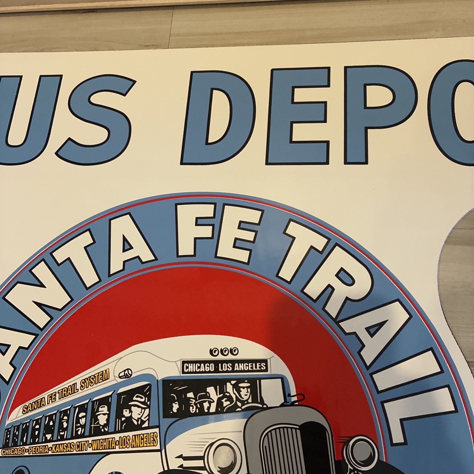 Vintage SANTA FE BUS DEPOT TRAIL SYSTEM PORCELAIN SIGN 26×23 LARGE SIGN