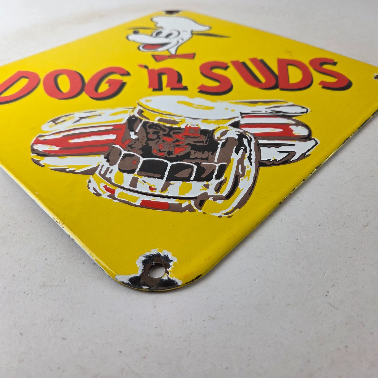 Vintage Dog n Suds Sign – Root Beer Gas Service Station Fast Food Porcelain Sign